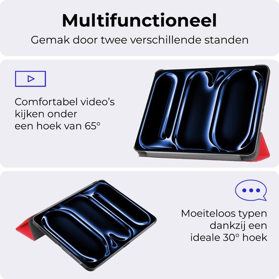 Étui adapté pour iPad Pro 2024 (11 pouces) Case Book Case Case Trifold Cover - Étui adapté pour iPad Pro 2024 11 pouces (7e génération) Case Bookcase - Rouge