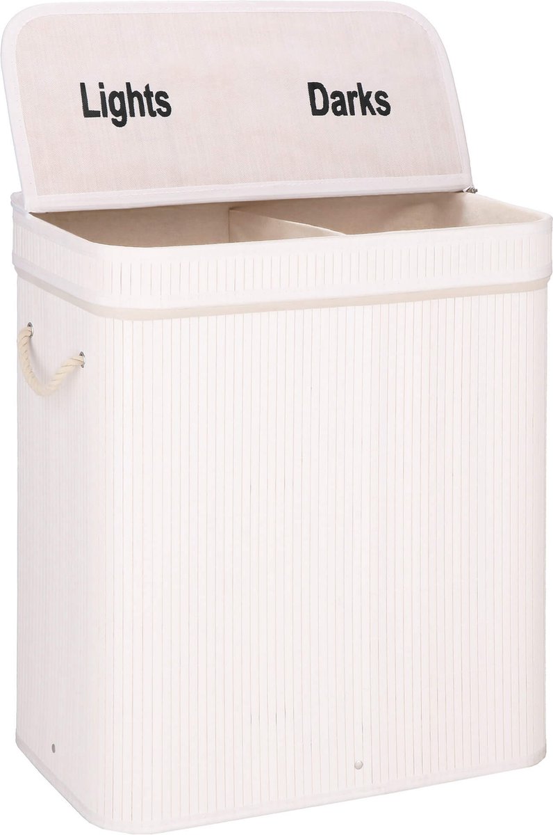 Springos Wasmand | 100 Liter | 2 Vakken | Lights | Darks | Wit