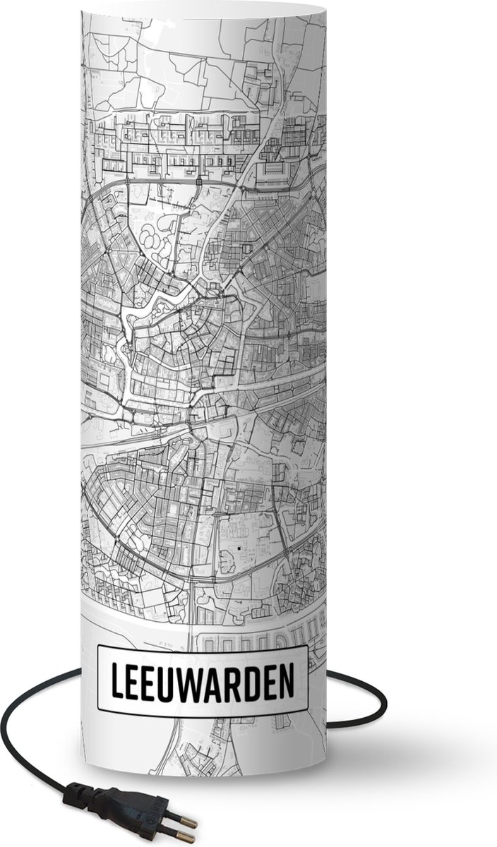 Lamp - Nachtlampje - Tafellamp slaapkamer - Stadskaart Leeuwarden - 60 cm hoog - Ø19.1 cm - Inclusief LED lamp - Plattegrond