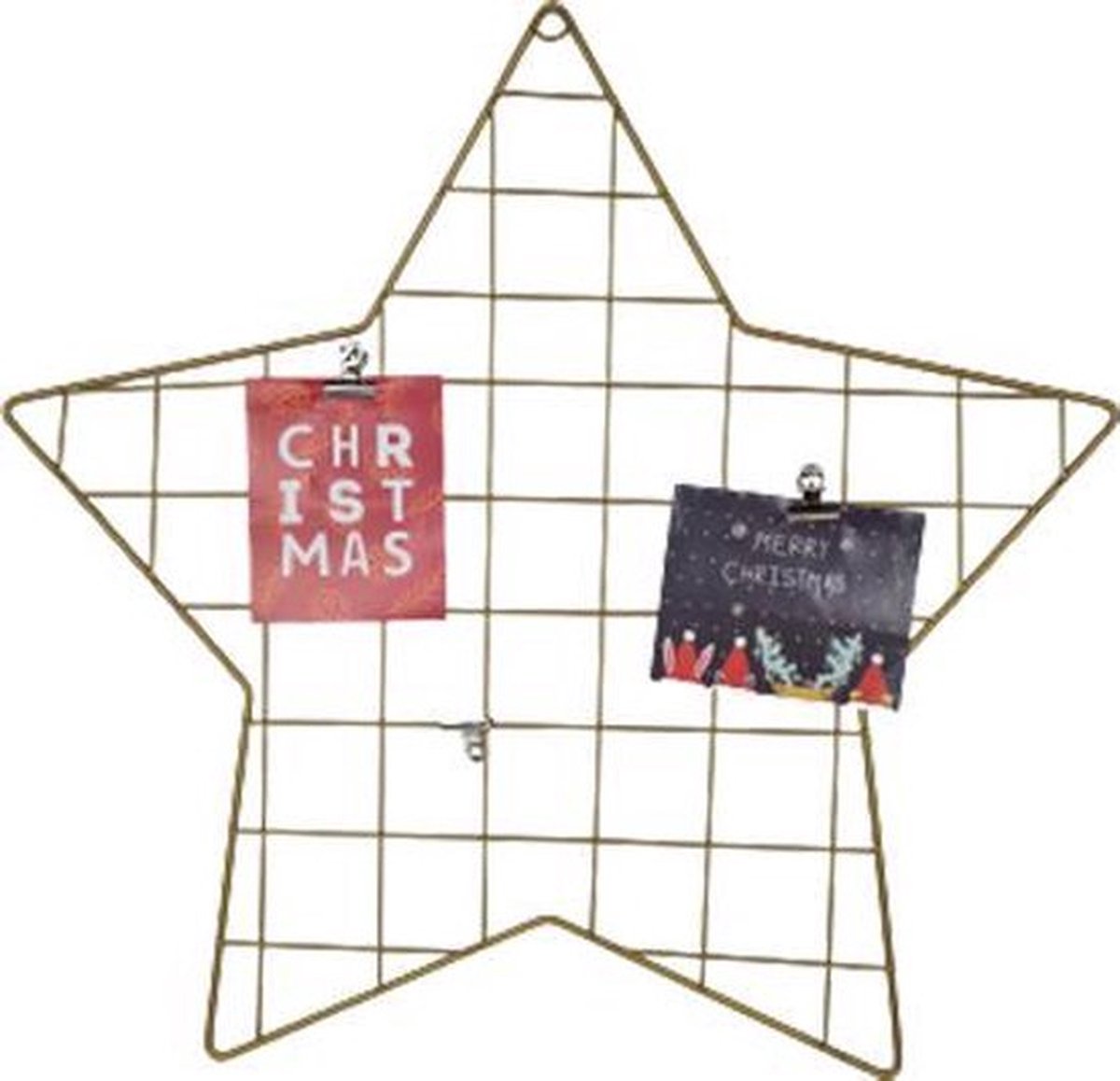 Wandrek ster kaarten rek met knijpers Memo rek Kerst Goud Metaal 45 x 44 cm