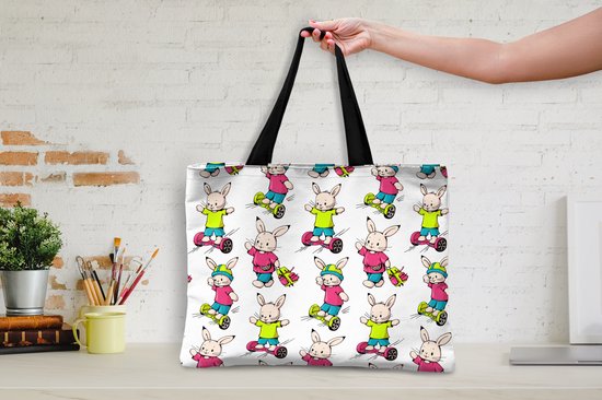 Sac bandoulière - Sac de plage - Shopper École - Lapins - Animaux - Enfants - Motifs - 50x40 cm - Sac en coton