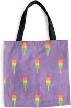 MuchoWow® Schoudertas - Strandtas - Big Shopper - Boodschappentas - IJs - Patronen - Paars - 40x40 cm - Katoenen tas