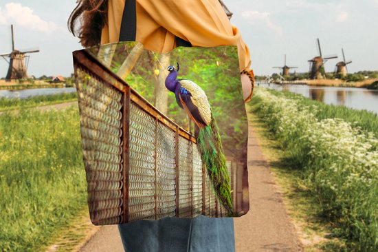 Sac bandoulière - Sac de plage - Shopper Paon - Ressorts - Clôture - 45x45 cm - Sac coton