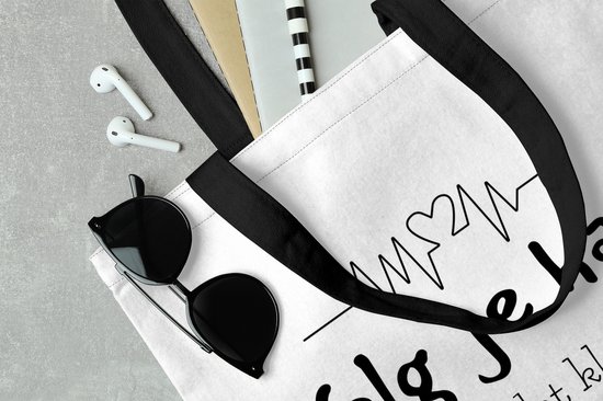 Sac bandoulière - Sac de plage - Shopper Heart - Citations - Zwart - Wit - 40x40 cm - Sac coton