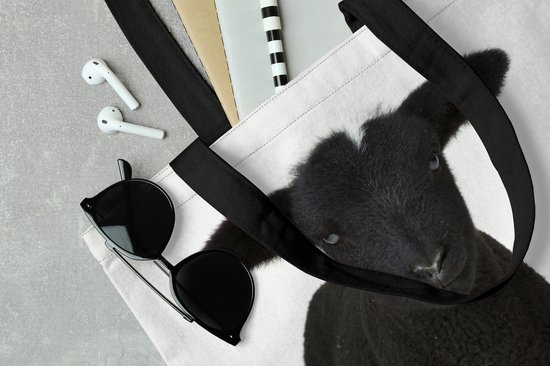 Sac bandoulière - Sac de plage - Shopper Bel agneau noir sur fond blanc - 40x40 cm - Sac en coton