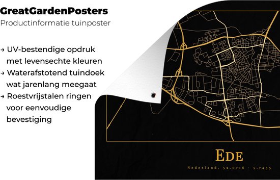 Affiche jardin - Toile jardin - Posters de jardin extérieur - Carte - Ede - Zwart - Or - 120x80 cm - Jardin