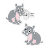 Oorbellen meisje | Zilveren kinderoorbellen | Zilveren oorstekers, nijlpaard