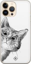 Casimoda® hoesje - Geschikt voor iPhone 13 Pro Max - Peekaboo - Siliconen/TPU telefoonhoesje - Backcover - Kat - Wit