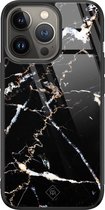 Casimoda® hoesje - Geschikt voor iPhone 13 Pro - Marmer Zwart - Luxe Hard Case Zwart - Backcover telefoonhoesje - Zwart