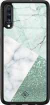 Coque Samsung Galaxy A50 en verre - Collage marbre menthe - Mint - Hard Case Zwart - Coque arrière pour téléphone - Marbre - Casimoda