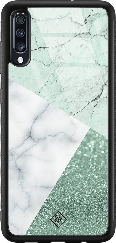 Casimoda® hoesje - Geschikt voor Samsung Galaxy A50 - Minty Marmer Collage - Luxe Hard Case Zwart - Backcover telefoonhoesje - Mint