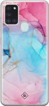 Casimoda® hoesje - Geschikt voor Samsung A21s - Marmer blauw roze - Backcover - Siliconen/TPU - Bruin/beige