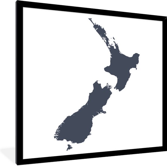 Fotolijst incl. Poster - Een illustratie van een donkerblauwe kaart van Nieuw-Zeeland - 40x40 cm - Posterlijst