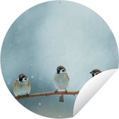 Tuincirkel Vogels - Mus - Sneeuw - Winter - 60x60 cm - Ronde Tuinposter - Buiten