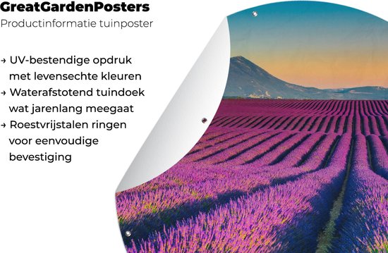Garden Circle Lavande - Berg - Fleurs - 60x60 - Affiche Ronde de Jardin - Extérieur
