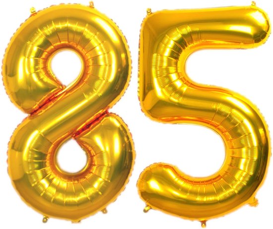 Folie Ballon Cijfer 85 Jaar Goud Verjaardag Versiering Helium Cijfer Ballonnen Feest versiering Met Rietje - 86Cm