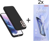 Soft Back Cover Hoesje Geschikt voor: Samsung Galaxy S22 Plus Silicone - Zwart + 2X Tempered Glass Screenprotector - ZT Accessoires