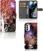 Portemonnee Hoesje Motorola Moto G52 | Moto G82 Smartphone Hoesje Kerstcadeau Vuurwerk