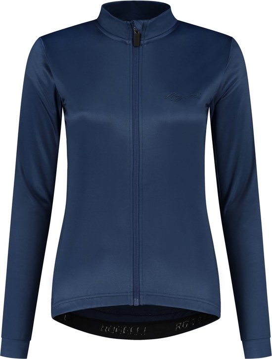 Blauwe fietstrui met lange mouwen van Rogelli, met rits en logo op de borst.