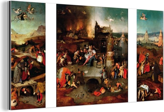 Wanddecoratie Metaal - Aluminium Schilderij - Temptation of Saint Anthony - schilderij van Jheronimus Bosch