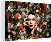 Canvas schilderij - Bloemen - Vrouw - Botanisch - Regenboog - Wanddecoratie woonkamer - 90x60 cm - Canvas doek - Foto op canvas - Kamer decoratie - Slaapkamer