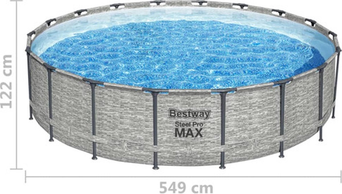 Bestway - Steel Pro MAX - Opzetzwembad inclusief filterpomp - 549x122 cm - Steenprint - Rond — afbeelding 9