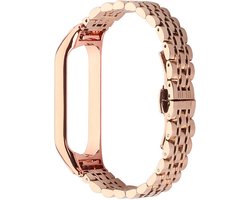Stalen Smartwatch bandje - Geschikt voor Xiaomi Mi Band 7 metalen bandje - rosé goud - Strap-it Horlogeband / Polsband / Armband