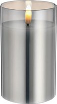 1x stuks luxe led kaarsen in grijs glas D7,5 x H12,5 cm - met timer - Woondecoratie - Elektrische kaarsen
