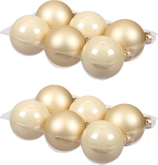 12x stuks kerstversiering kerstballen champagne van glas – 8 cm – mat/glans – Kerstboomversiering