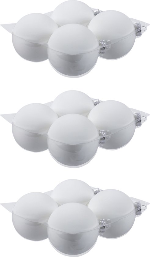 12x stuks kerstversiering kerstballen wit (satin) van glas – 10 cm – mat/glans – Kerstboomversiering