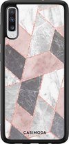 Casimoda® hoesje - Geschikt voor Samsung Galaxy A70 - Stone grid marmer / Abstract marble - Zwart TPU Backcover - Geometrisch patroon - Roze