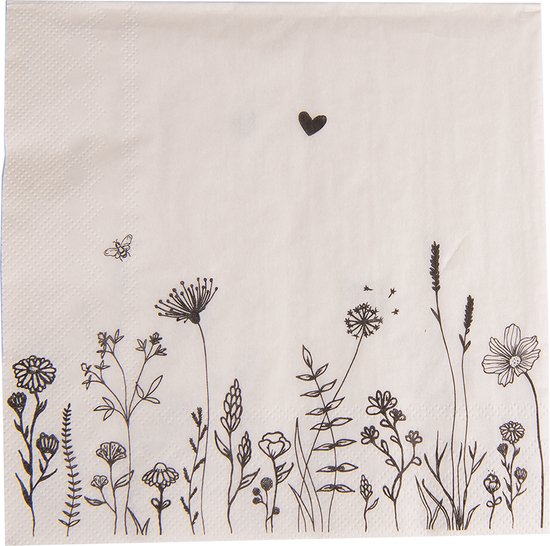 Clayre & Eef Serviettes Papier set de 20 33x33 cm (20) Beige Papier Fleurs