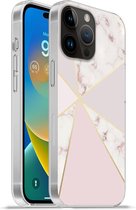 Geschikt voorApple Iphone 14 Pro Max hoesje - Marmer print - Goud - Rosé - Siliconen Telefoonhoesje