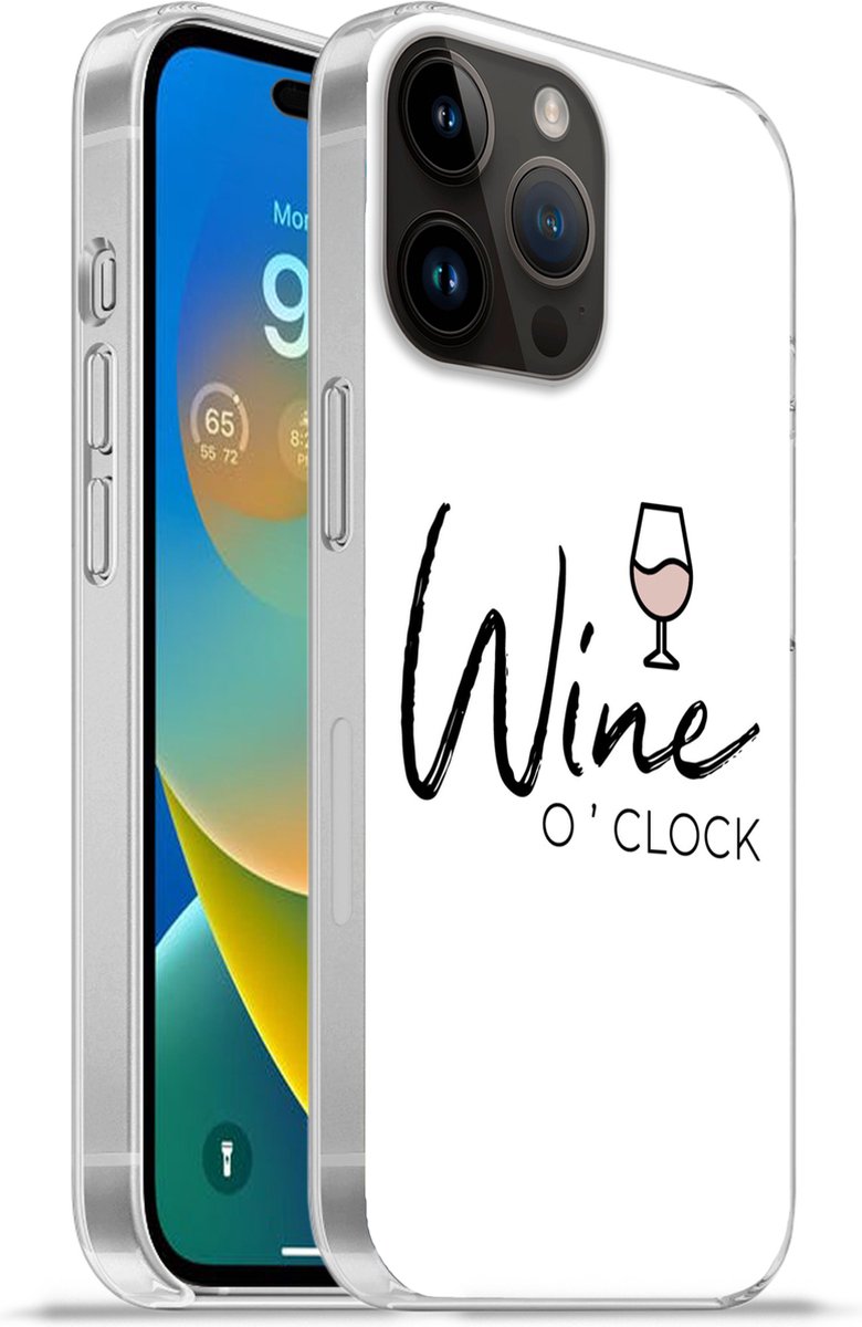 Telefoonhoesje Geschikt voor Apple Iphone 14 Pro hoesje - Wine o 'clock - Spreuken - Quotes - Wijn - Siliconen Telefoonhoesje Telefoonhoesje