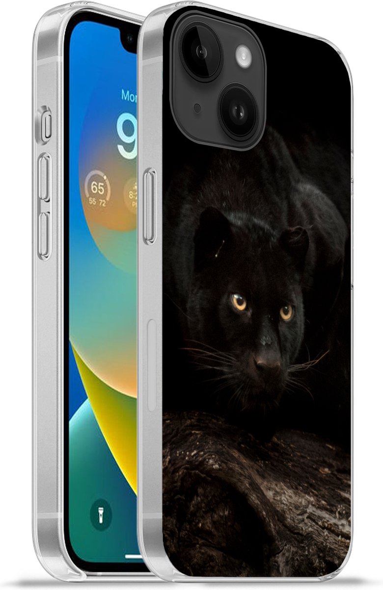 Telefoonhoesje Geschikt voor Apple Iphone 14 hoesje - Panter - Bos - Ogen - Siliconen Telefoonhoesje Telefoonhoesje
