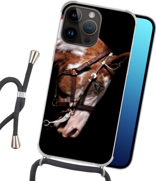 Étui téléphone Convient pour Apple iPhone 14 Pro - Cheval - Licol - Taches - Siliconen - Crossbody - Coque arrière avec cordon - Étui téléphone avec cordon - Étui avec corde Étui téléphone
