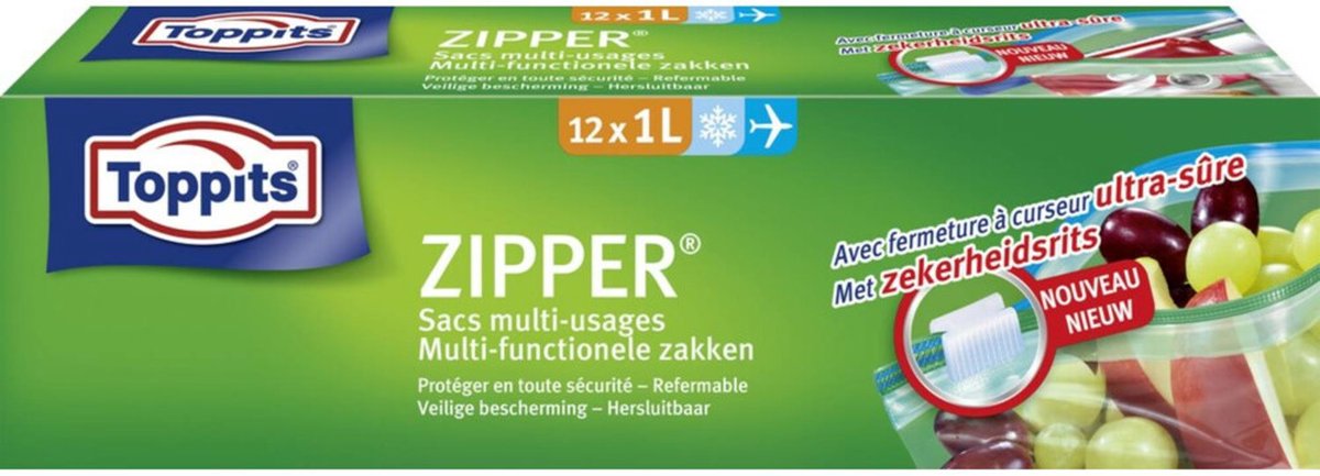 Toppits Zipper Multi-Functionele Zakken 1 liter 12 stuks