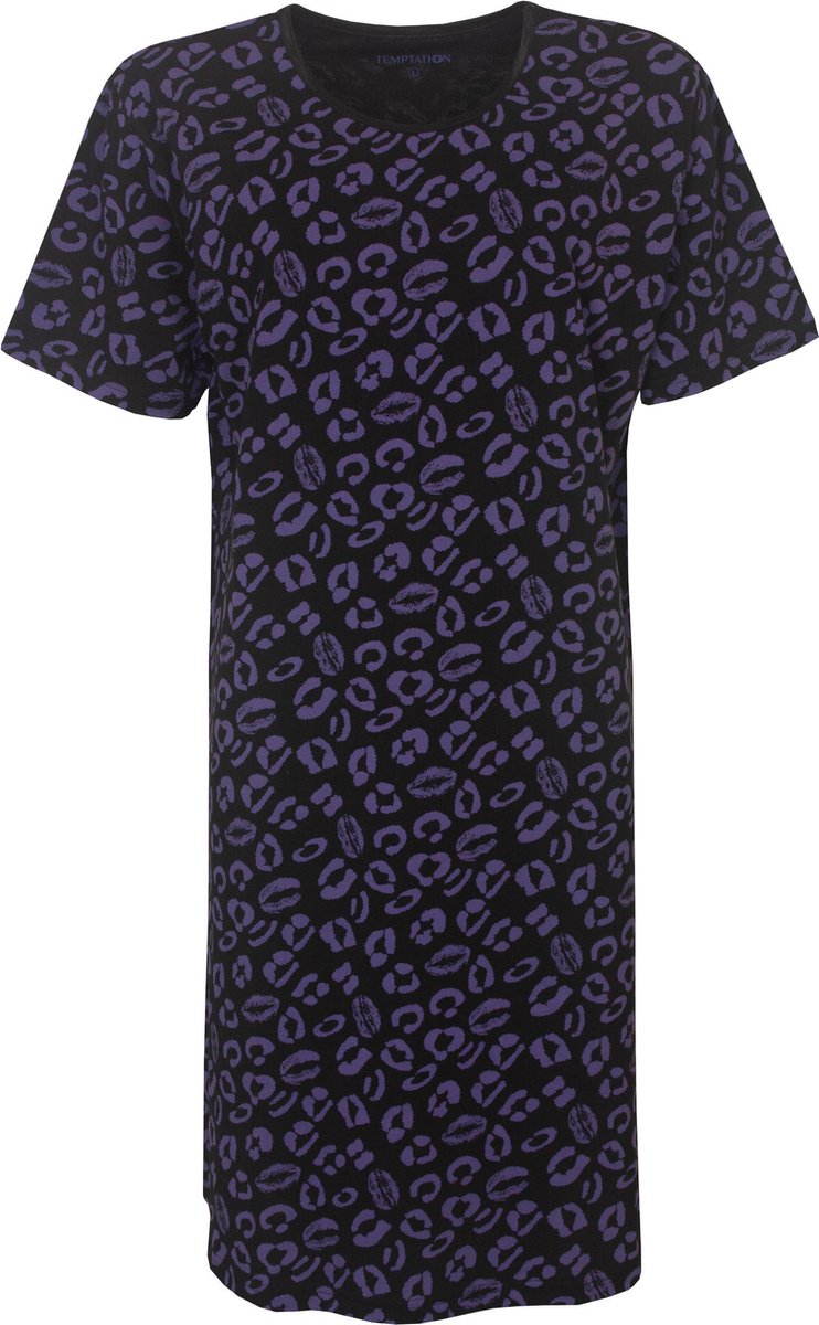 Temptation Dames Bigshirt - Paars Kusjesprint - Zwart