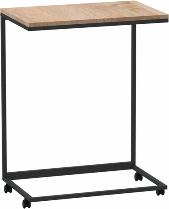vidaXL Bijzettafel met wieltjes 55x35x70 cm bewerkt hout wit, salontafel, woonkamertafel, tafel, bijzettafeltje, banktafel, tafeltje, gangtafel