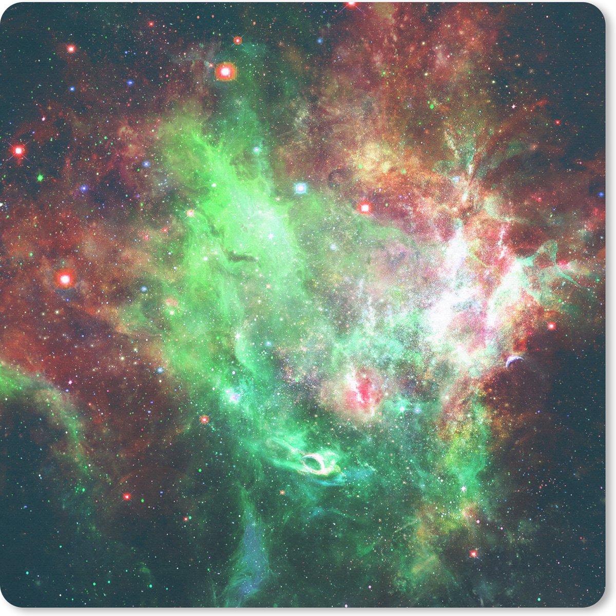 Muismat 20x20 cm - Mousepad Ruimte - Rood - Groen - Muismatten