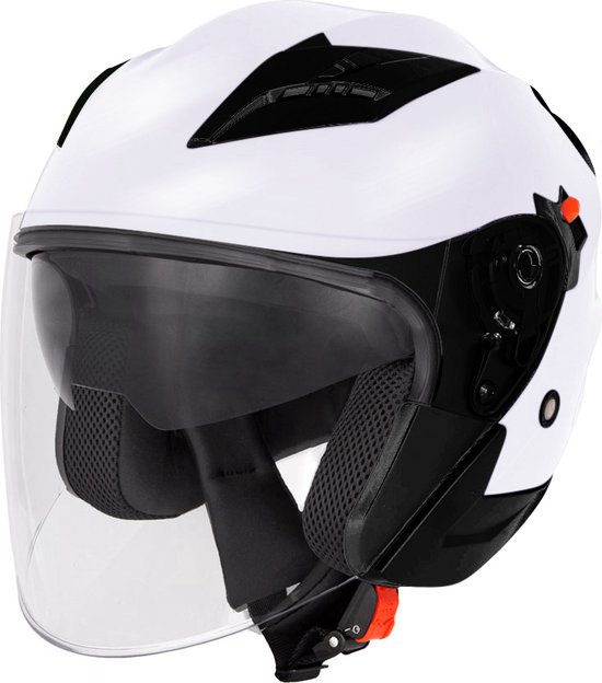 Vintage motorfiets jethelm, heren dames retro 3/4 open helmen met zonneklep DOT gecertificeerde motorfiets halfhelm voor chopper bromfiets scooter elektrisch (54-62cm) (Color : S