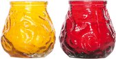 Lowboy tafel kaarsen setje van 6x stuks 7 cm in rood/geel - Buiten en binnen