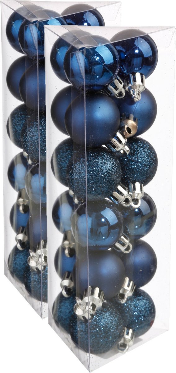 36x stuks kerstballen blauw glans en mat kunststof diameter 3 cm - Kerstboom versiering