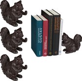Relaxdays 4x boekensteun eekhoorn - gietijzer - boekenhouder - steun - boekenstandaard