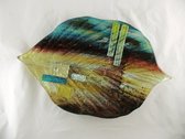 Glazen schaal - schaal glas gekleurd Desert - bladvorm - decoratief glaswerk - 35 x 57 cm
