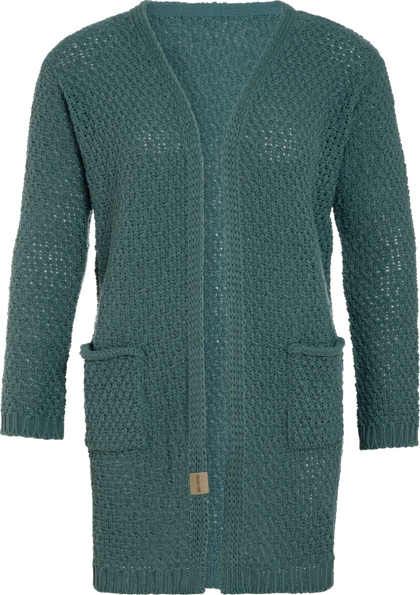 Knit Factory Luna Gebreid Vest Laurel - Gebreide dames cardigan - Middellang vest reikend tot boven de knie - Groen damesvest gemaakt uit 30% wol en 70% acryl - 40/42 - Met steekzakken