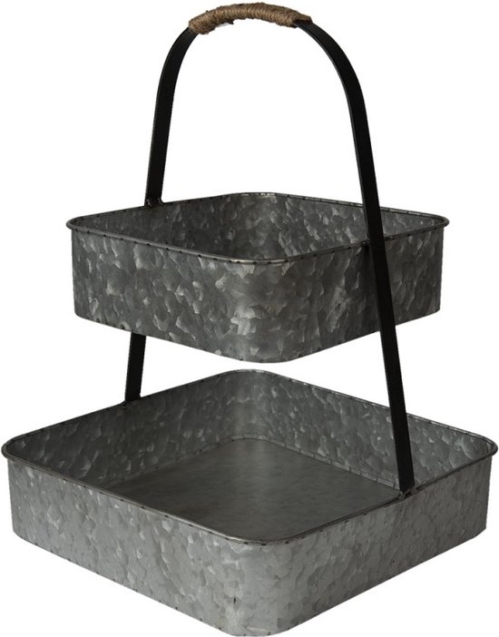 Clayre & Eef Etagère 2 Laags 29x53 Cm Koperkleurig Metaal Fruitschaal Etagere Serveerschaal