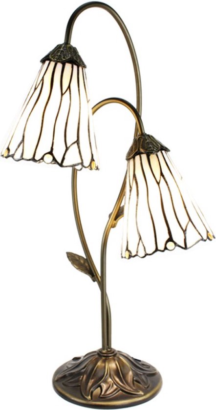 Tiffany Tafellamp 61 cm Bruin Wit Glas Tiffany Bureaulamp Tiffany Lampen Glas in Lood