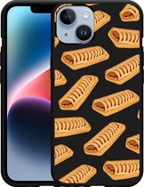 Geschikt voor Apple iPhone 14 Hoesje Zwart Frikandelbroodjes - Designed by Cazy