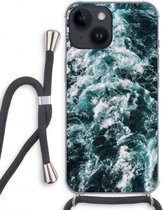 Case Company® - Hoesje met koord geschikt voor iPhone 14 hoesje met Koord - Zee golf - Telefoonhoesje met Zwart Koord - Extra Bescherming aan alle Kanten en Over de Schermrand